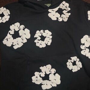 Black Hoodie with White Floral Design